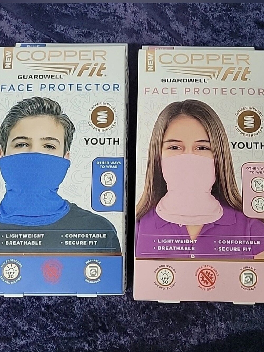 Copper Fit Guardwell 2 Face Protector Masks Youth Kids Neck Gaiter New In Boxes